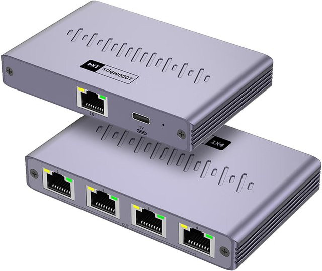 GadgetGrip Gigabit RJ45 Netzwerk-Splitter-Switch 1 zu 4 Ethernet LAN in Violett - Bild 1