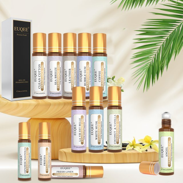 EUQEE Roll-On Duftöl 10ml mit verschiedenen Duftrichtungen wie Meeresbrise, Weißer Moschus, Kokosnuss, Vanille, Kaugummi, Grüner Tee und Amber - Bild 1