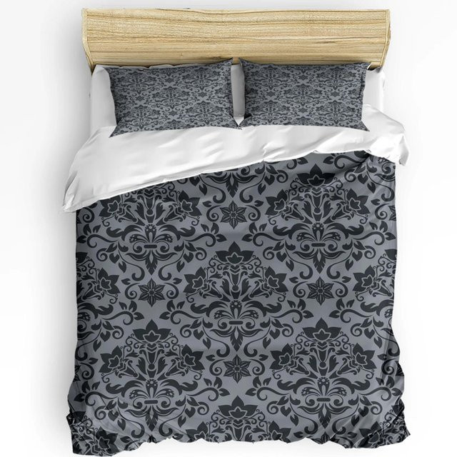 Binchi Fitness Bettwäsche-Set mit arabischem Blumenmuster in Braun und Grau, Retro-Design aus Mikrofaser, bestehend aus Bettbezug und Kissenbezügen, B/H: 135 x 200 cm - Bild 1