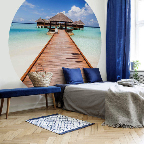 K&L Wall Art Runde Vliestapete Colombo Strand Paradies Meer, mehrfarbig, matt - Bild 2