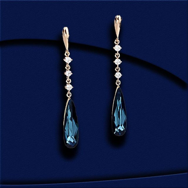 Lucky Star Jewelry Ohrringe, goldgelb, blaue Anhänger, Messing, Zirkonia, Kristall, Unisex - Bild 1