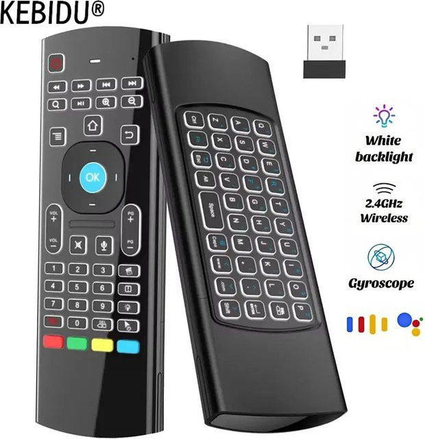 Kebidu MX3 Air Mouse Drahtlose Mini Tastatur mit Sprachsteuerung und Hintergrundbeleuchtung in Schwarz für PC, Android und Smart TV - Bild 1