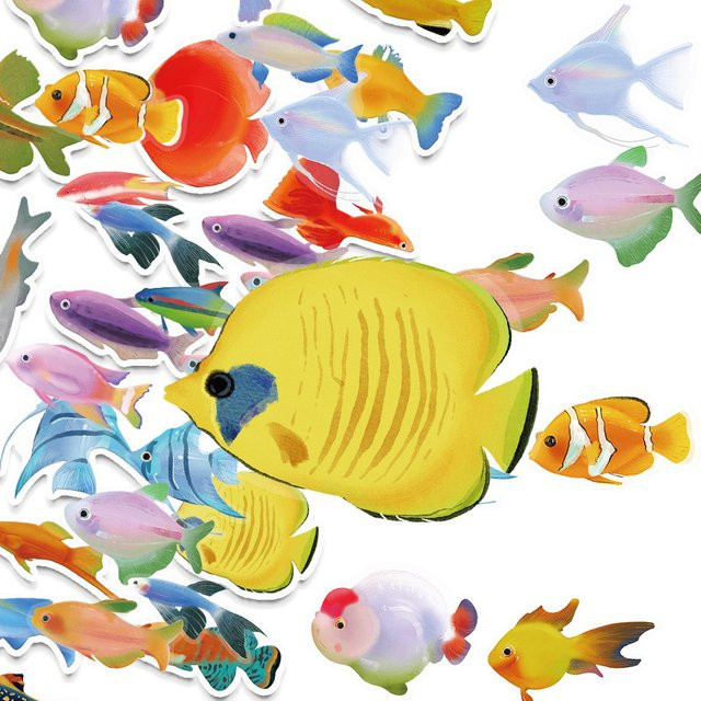 50 Stück Wasserfeste Fisch-Aufkleber in Transparent und Multicolour für Laptop, Skateboard und Scrapbook - Bild 1