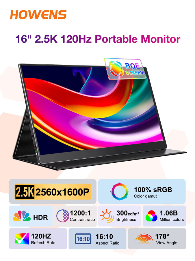 HOWENS Tragbarer 4K UHD IPS Monitor in Schwarz für Laptop, Smartphone und Konsolen (14 bis 16 Zoll) - Bild 6