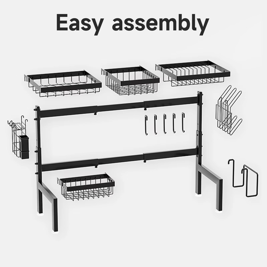HGTUGO Küchenspülbecken-Abtropfgestell aus Metall in Schwarz, Multifunktionaler Küchenorganizer mit verstellbarer Höhe, Rechteckig - Bild 3