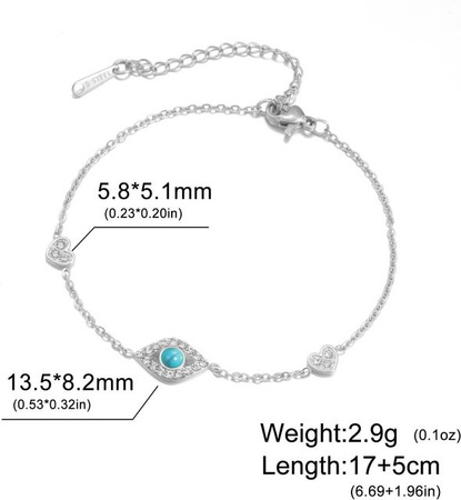 Armband Damen, Edelstahl, blauer Zirkon, böser Blick, 17-22 cm