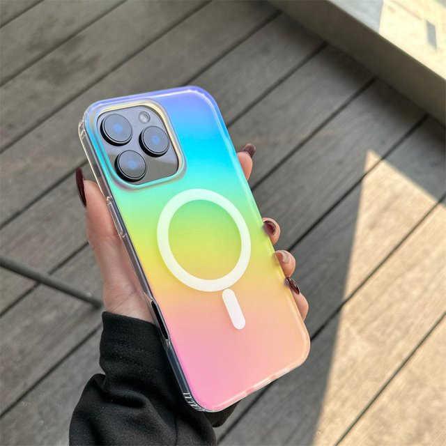 YULIN Magnetisches iPhone Case mit mattiertem Laser-Farbverlauf in Regenbogen-Optik, Stoßfestes Cover für iPhone 16 15 14 13 12 11 Pro Max Plus, Mehrfarbig - Bild 1