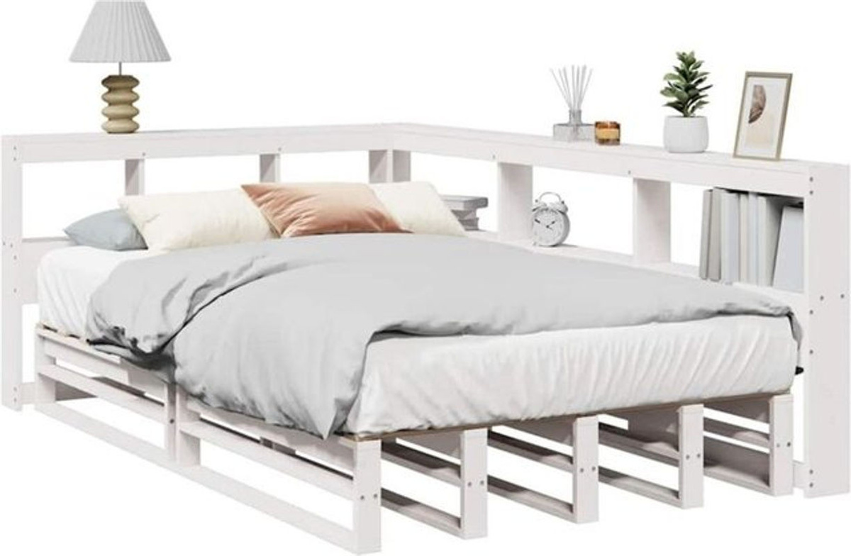 Massivholzbett Vidaxl aus Kiefer mit Regal in Weiß, B/T/H: 120 x 190 x 80 cm - Bild 1