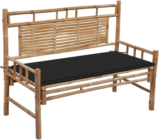 furnicato Gartenbank aus Bambus mit Auflage in Schwarz, Breite: 120 cm - Bild 1