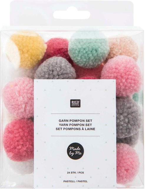 Rico Design Garn Pompons in Pastell Mix, 24 Stück aus Wolle, Multicolour - Bild 1
