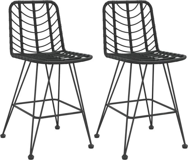 vidaXL Barhocker 2er Set Schwarz aus PE-Rattan und Stahl, B/T/H: 45 x 56 x 103,5 cm - Bild 1