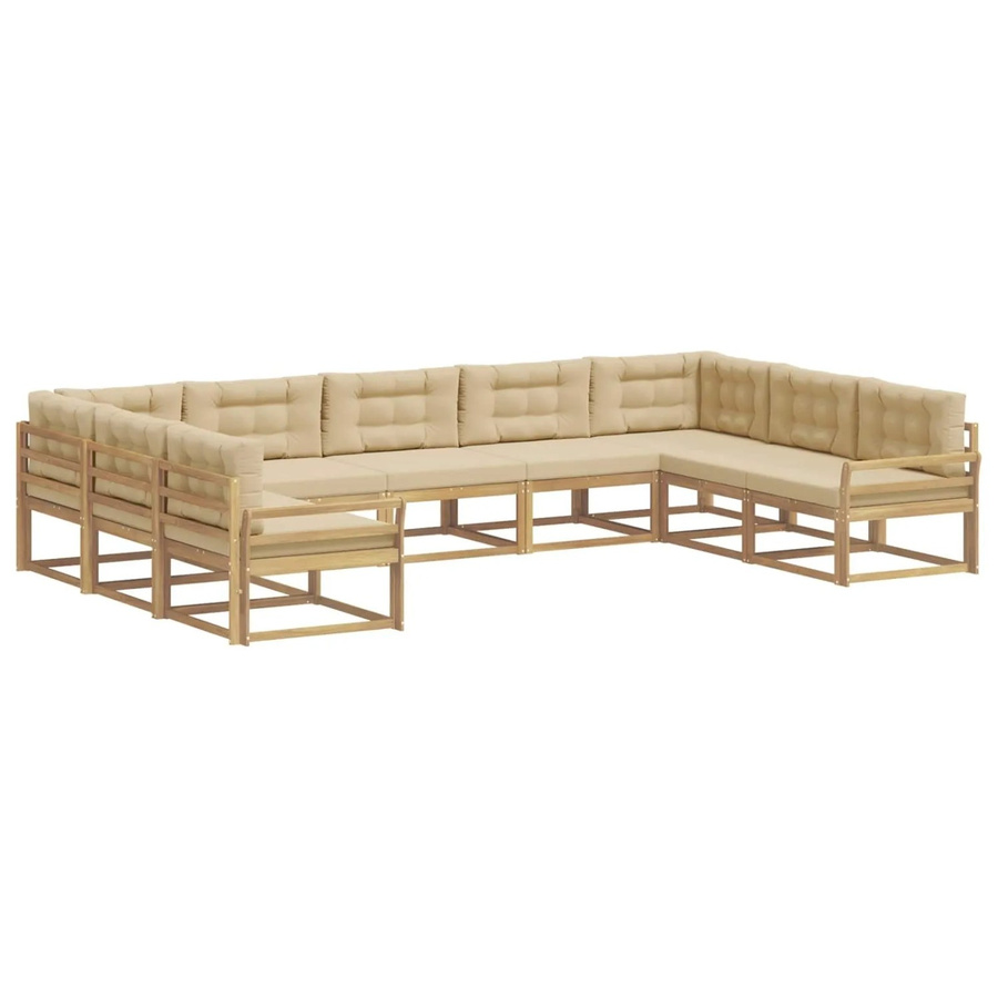 vidaXL Outdoor-Sofagarnitur in U-Form aus Akazienholz mit Kissen in Weiß und Beige - Bild 2