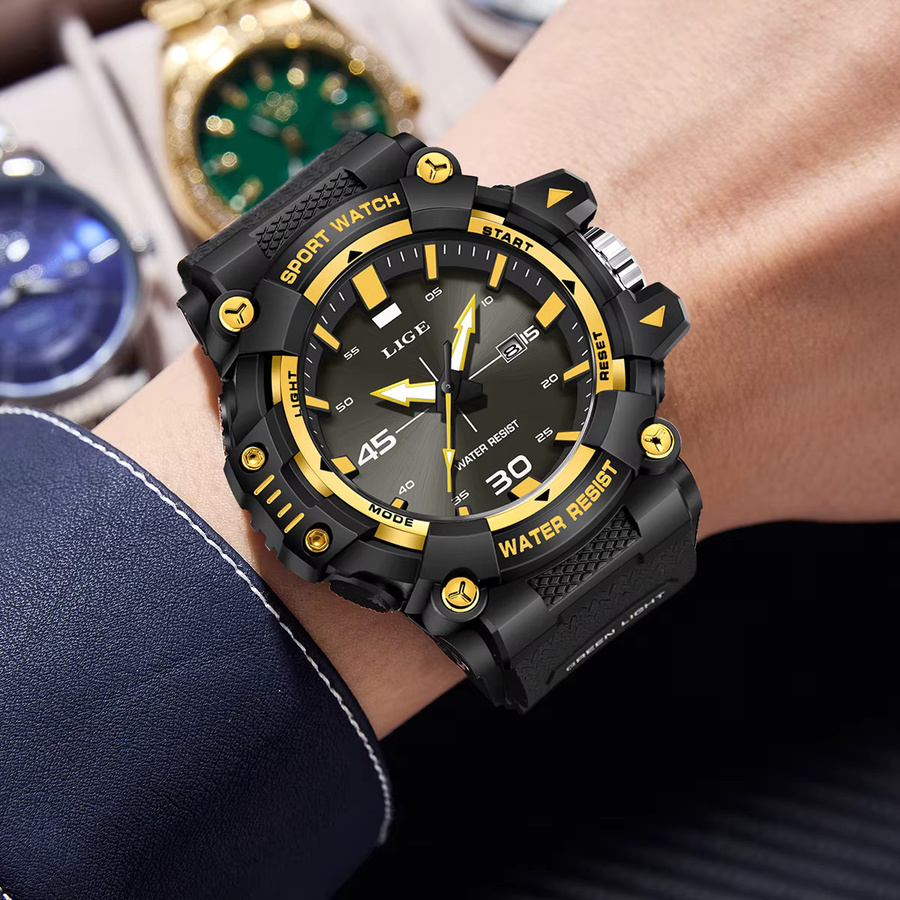 LIGE Armbanduhr Quarz, Edelstahl, Kautschuk, Schwarz, Herren - Bild 3