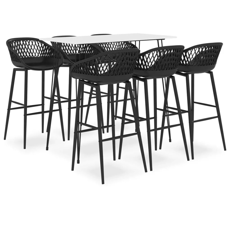 vidaXL 7-tlg. Bar-Set modern in Weiß und Schwarz mit Tisch und Stühlen - Bild 2