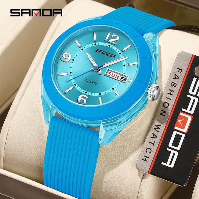 SANDA Armbanduhr Quarz, Silikon, Blau, Damen, 5 ATM, Datum, Wochentag - Bild 1