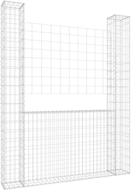 vidaXL Gabionenkorb U-Form aus Eisen mit 2 Säulen in Silber, B/T/H: 140 x 20 x 200 cm - Bild 1