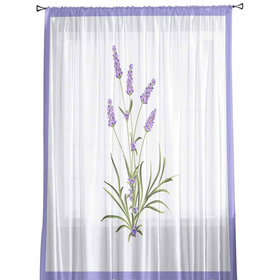 Yiran Furniture Lavendel Romantik Tüll Vorhang mit Blumenmuster in Lila, Chiffon Sheer Voile, Breite: 135 cm, Höhe: 160 cm - Bild 1