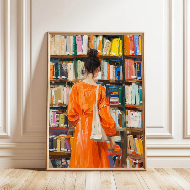 Kunstdruck Frau im Buchladen von SHENCHEN als modernes Acrylgemälde-Poster in Mehrfarbig auf Papier - Bild 1