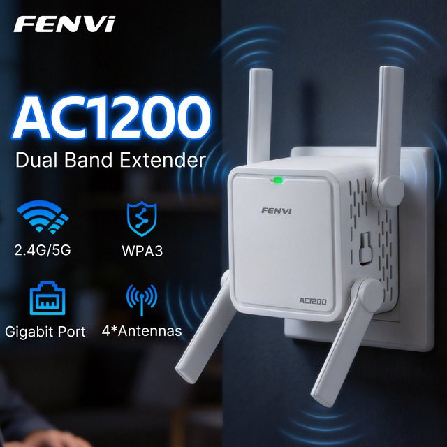FENVI AC1200R Dual-Band WLAN-Repeater 1200Mbps Wi-Fi Signalverstärker 2,4GHz & 5GHz in Weiß - Bild 1