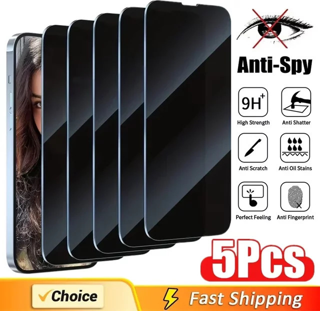 5er Pack Anti-Spy Sichtschutz-Displayfolie aus Glas für Apple iPhone Modelle in Schwarz - Bild 1