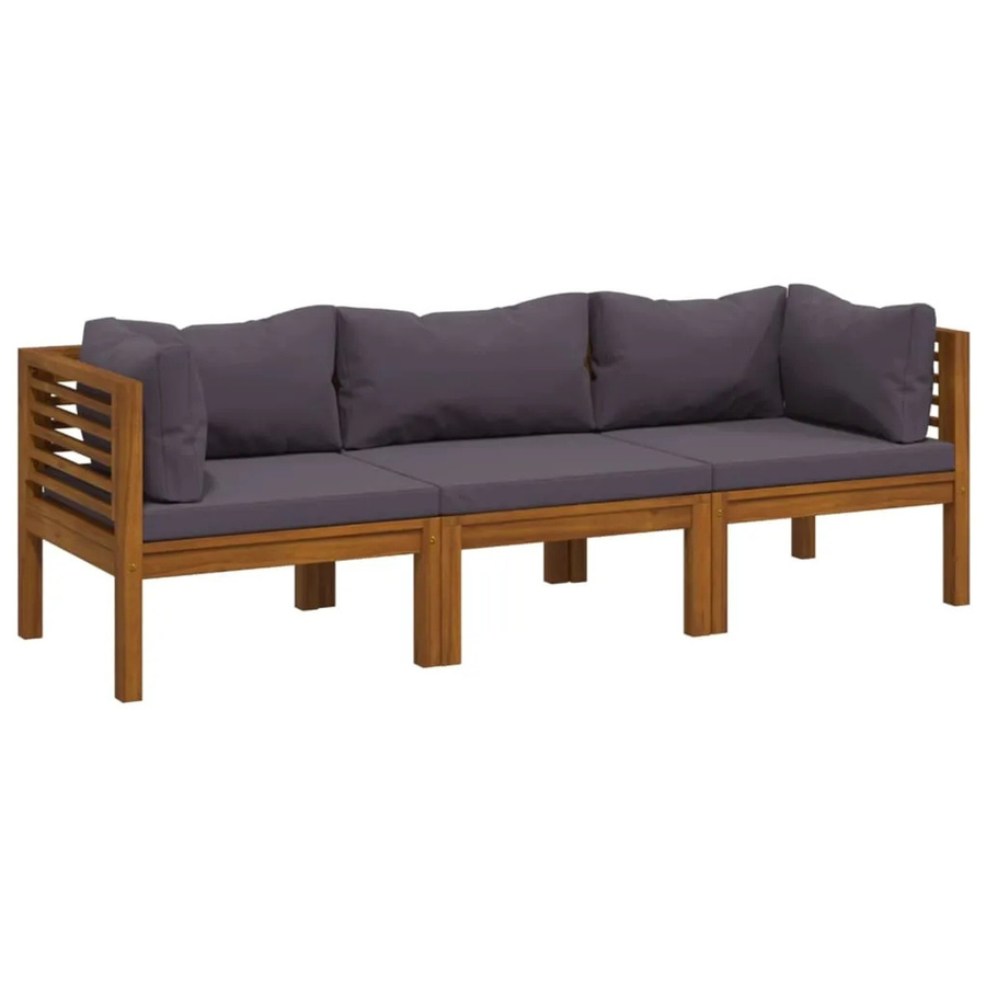 vidaXL 3-Sitzer-Gartensofa aus massivem Akazienholz mit Polsterauflage in Dunkelgrau - Bild 2