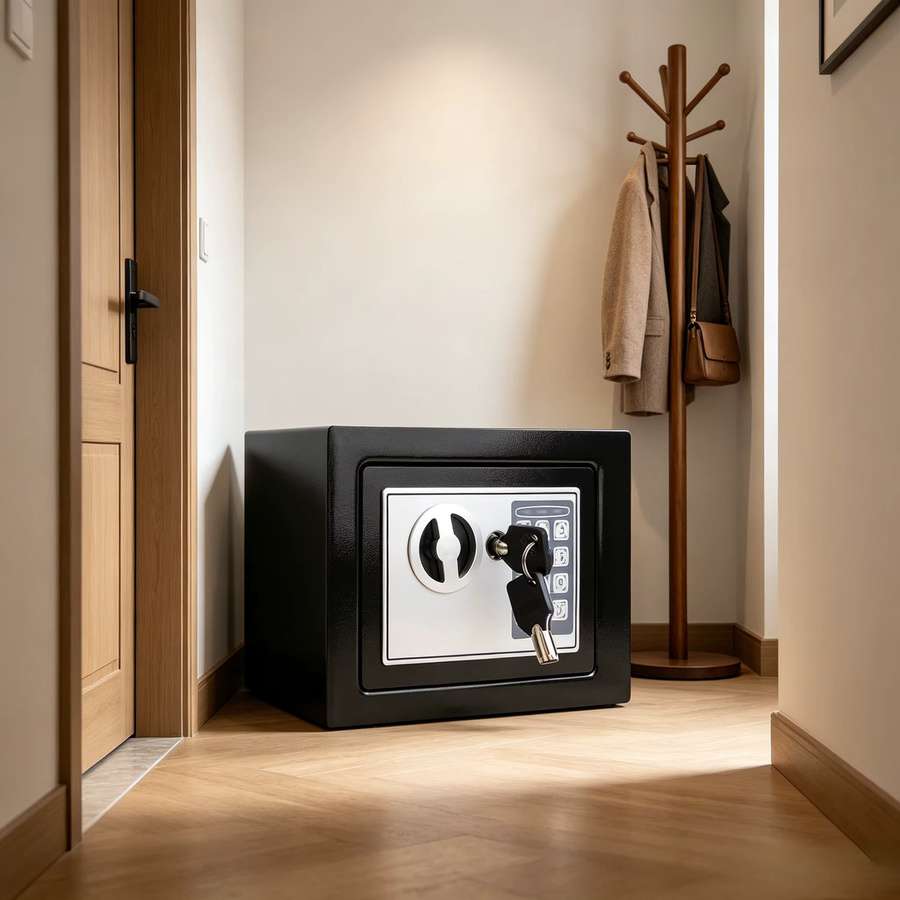 Elektronischer Tresor Schwarz Wandmontierter Möbelsafe mit Passwortschloss und 2 Notfallschlüsseln 4,6 Liter B/H/T: 22,9 x 17,1 x 17,2 cm - Bild 3