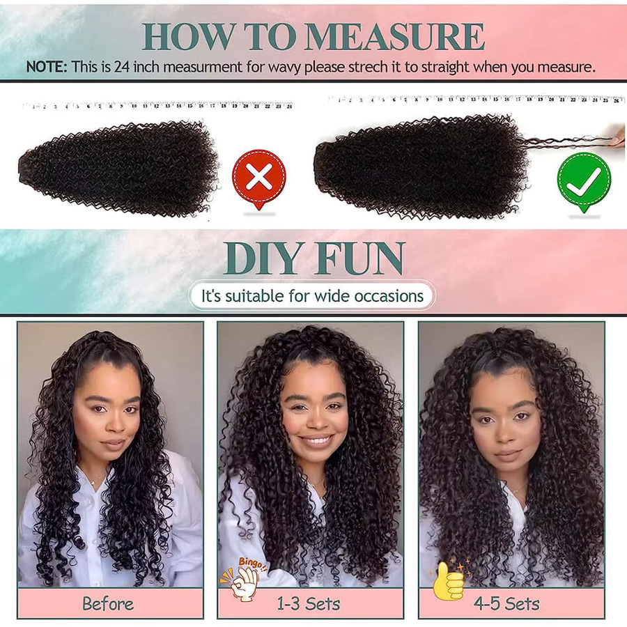 YAKIBEAUTY Clip-in-Haarteil Lockenhaarverlängerungen, 6 Stück, Schwarz/Braun, 160 g - Bild 4