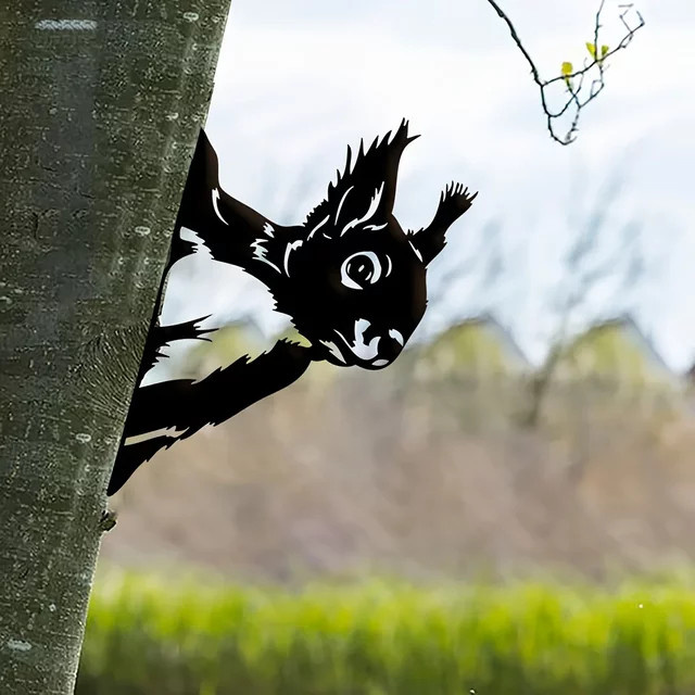 Dekorative Metall-Eichhörnchen-Skulptur von CIFBUY in Schwarz für den Garten - Bild 1