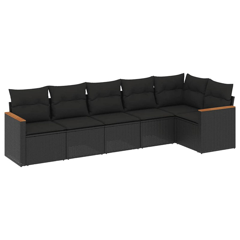 Vidaxl Gartenmöbel-Set aus Polyrattan mit Kissen, 6-teilig, Schwarz - Bild 2