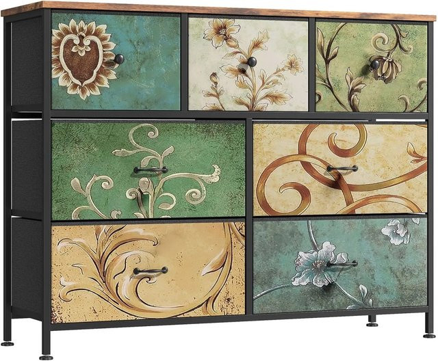 PXloue Kommode mit 8 Schubladen aus Stoff und stabilem Stahlrahmen im Vintage-Druck, B/T/H: 78 x 30 x 100 cm - Bild 1