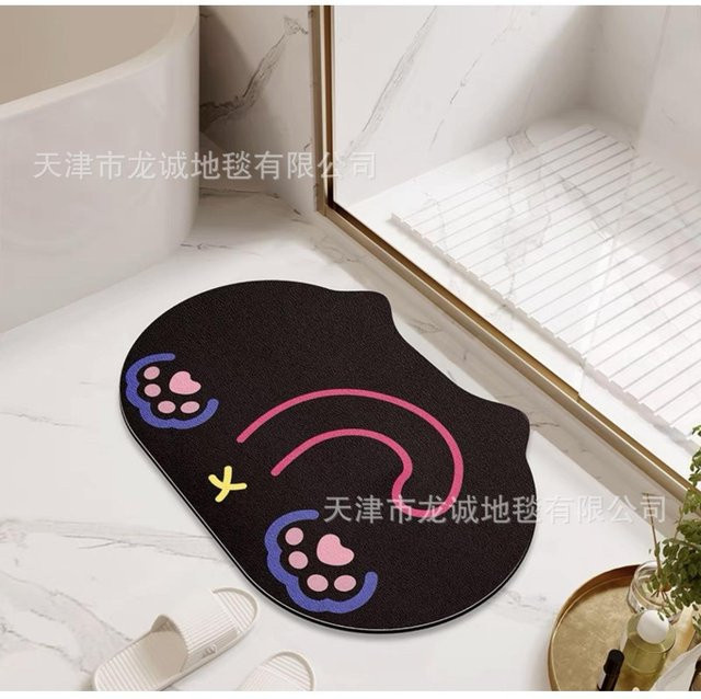 Rutschfeste Badezimmer Matte von Yiran Furniture mit Kieselgur-Effekt, schnelltrocknend und saugfähig, Design Floral, Farben: Blau und Schwarz, B/T: 60 x 40 cm - Bild 1
