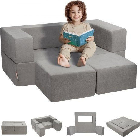 VEVOR Spielsofa für Kinder aus Chenille-Stoff, 4-teiliges modulares Kindersofa in Grau mit abnehmbarem Bezug und 25D-Schaumstoff - Bild 1