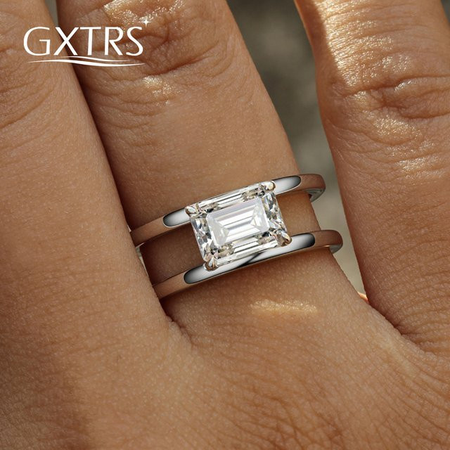 GXTRS Moissanit-Ring, 925 Silber, Smaragdschliff, Unisex - Bild 1