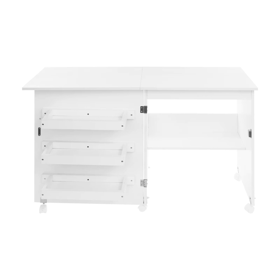 Bymaocar Klappbarer Nähtisch mit Rollen und Ablagefach in Weiß, Rollender Nähmaschinenschreibtisch aus MDF für Schlafzimmer und Home Office - Bild 3
