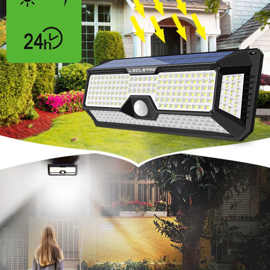 Leclstar Solar-LED-Wandleuchte mit 268 LEDs und Bewegungsmelder, IP65 wasserdicht, Schwarz - Bild 2