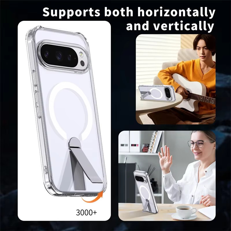 Magnetische Schutzhülle mit Metall-Kickstand für Google Pixel 9 und Pixel 10 Serie, MagSafe kompatibel, transparent/blau - Bild 6
