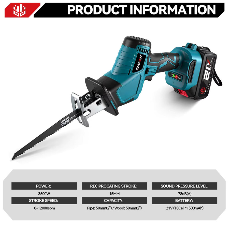 ONEVAN Bürstenlose elektrische Säbelsäge für Makita 18V Akku, 12000 U/min, kabelloses Elektrowerkzeug zum Schneiden von Metall und Holz - Bild 4