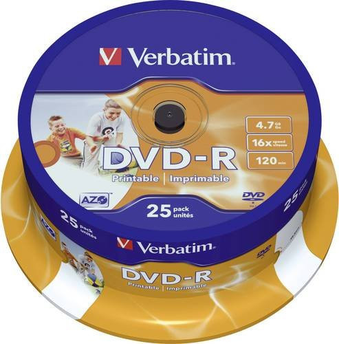 Verbatim DVD-R Rohlinge 4,7 GB bedruckbar 25er Spindel - Bild 1