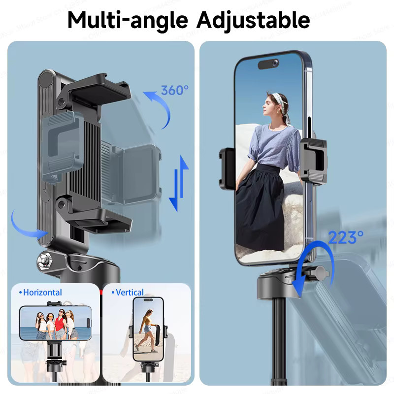 AXNEN Mini-Selfie-Stick-Stativ F07 Quadrapod in Schwarz, ausziehbarer Handyhalter für Smartphones mit Zoom für Vlogs, Höhe: 170 cm - Bild 2