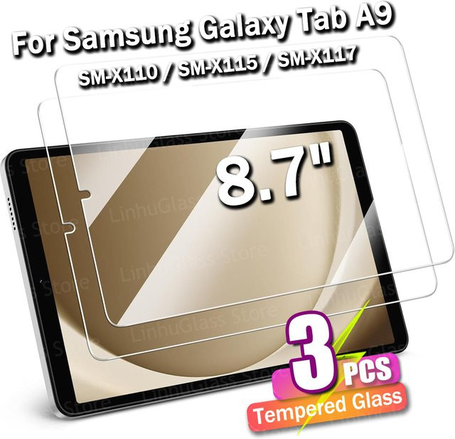 Samsung Displayschutzfolie aus gehärtetem Glas für Galaxy Tab A9 (8,7 Zoll) 2023 SM-X110 SM-X115 SM-X117, transparent, 9H kratzfest - Bild 1