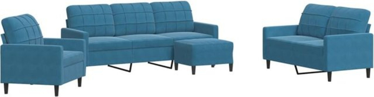 4-tlg. Sofagarnitur aus Samt und Metall in Blau von Vidaxl im modernen Design mit Kissen - Bild 1