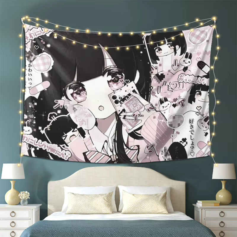 VIKAMA Wandteppich Sweet Cool Black Pink Pixel Girl im Anime-Stil, dekorative Wanddekoration, B/H: 60 x 40 cm - Bild 2
