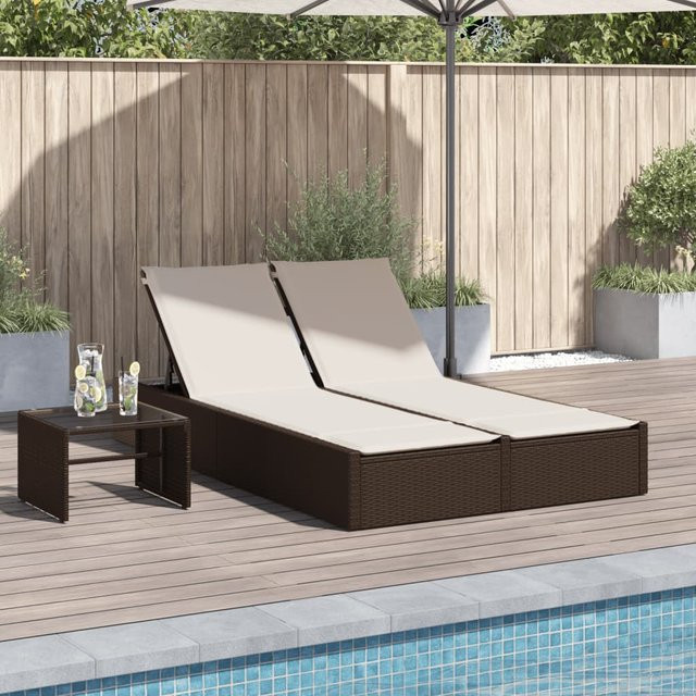 vidaXL Doppel-Sonnenliege aus Polyrattan in Braun mit verstellbarer Kopfstütze und Auflagen, B/T/H: 123 x 200 x 28/46/61/72 cm - Bild 3