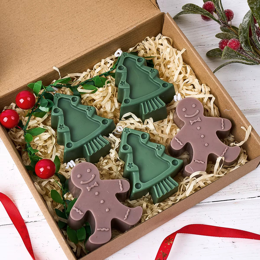 UDOCOOL Silikon Kerzenformen Weihnachten Serie Motiv Lebkuchenmann und Weihnachtsbaum für DIY Seife Gips und Harz Handwerk in Multicolour - Bild 4