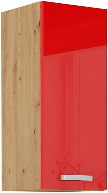 Hängeschrank für die Küchenzeile in Eiche Artisan und Rot Hochglanz mit 2 Einlegeböden, Breite: 30 cm - Bild 1