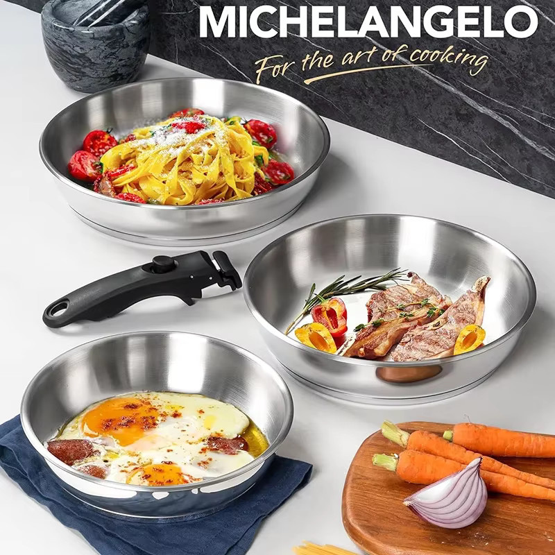 MICHELANGELO Bratpfannen-Set aus Edelstahl in Silber mit abnehmbarem Griff, Induktionskompatibel - Bild 4