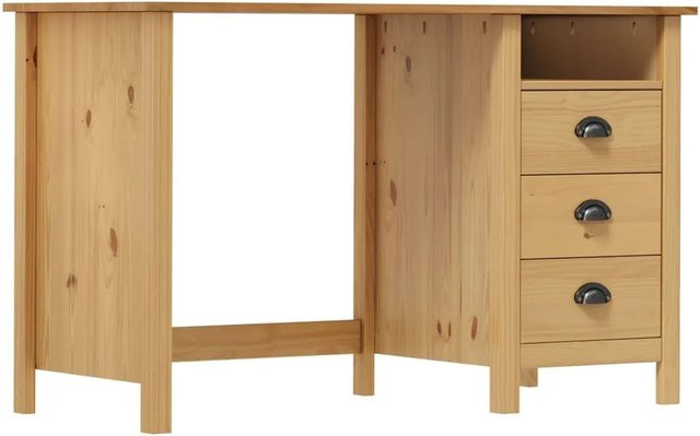 vidaXL Schreibtisch Hill aus massivem Kiefernholz in Braun mit 3 Schubladen B/T/H: 120 x 50 x 74 cm - Bild 1