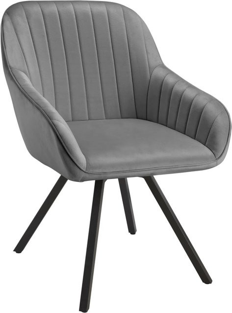 tectake Drehbarer Armlehnstuhl in Samtoptik mit Stahlbeinen, Grau, B/T/H: 58 x 58 x 82 cm - Bild 2