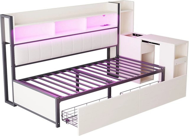 Merax Sofabett mit Schreibtisch und Stauraum in Weiß, B/T/H: 90 x 200 cm - Bild 1