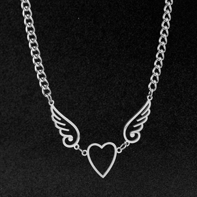 konminry Halskette, Hohle Herz Engelsflügel Charm, Gothic, Silber, Damen - Bild 4